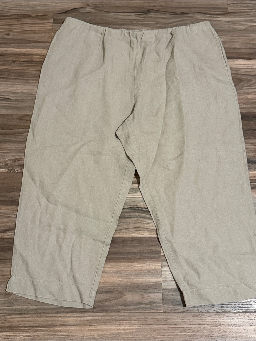 J Jill 100% Linen Women’s Sz XL Pants Beige Wide Leg Cropped Lagenlook Coastal